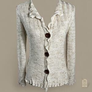 BCBGMAXAZRIA Cream Button Down Knit Sweater Cardigan